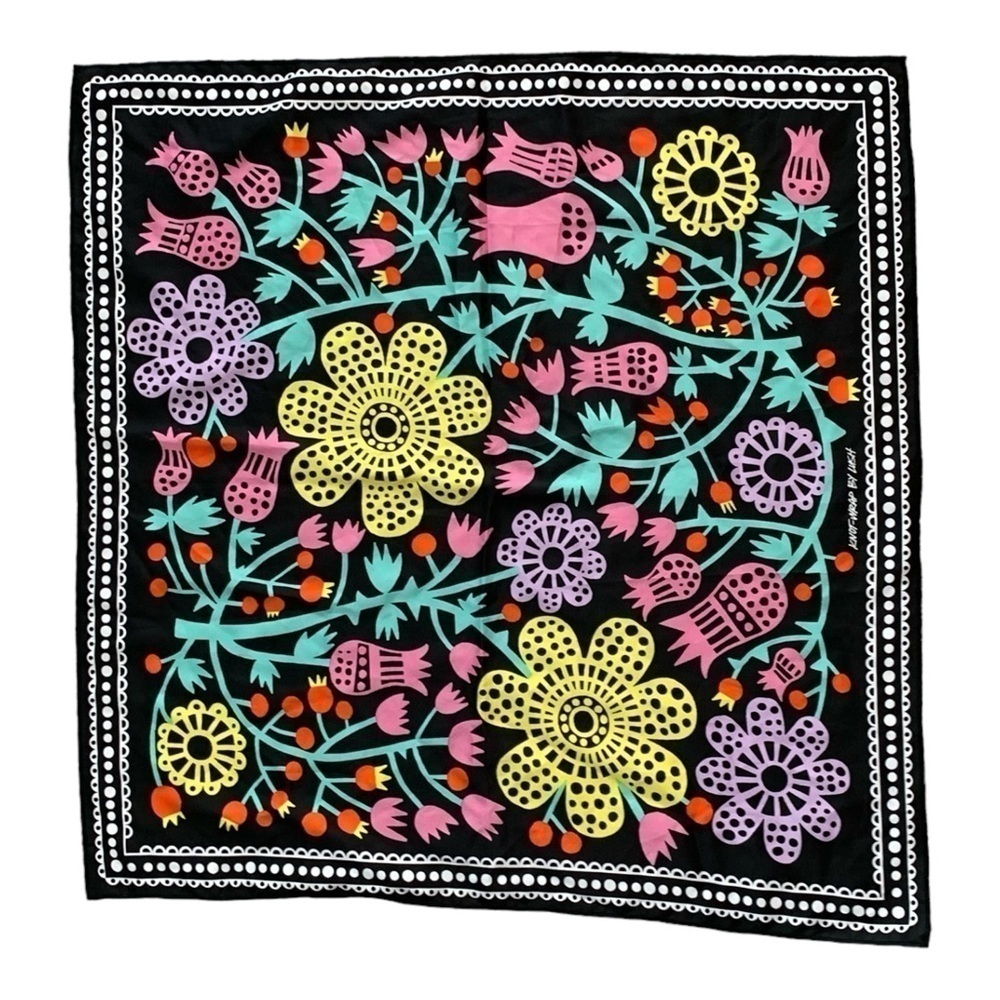 Women Square Scarf Knot Wrap by Lush Black Multicolored Floral Shawl Silky Scarf